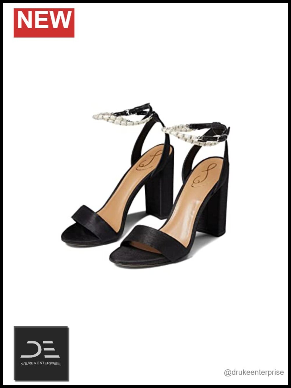 Sam Edelman Yanelli Heeled Sandals Block Heel Ankle Strap Satin Open Toe